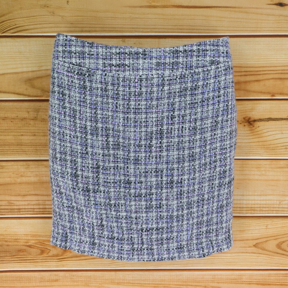 Evan Picone Pencil Skirt Womens Size 14 Purple Checks Lined Pockets Zip Closure